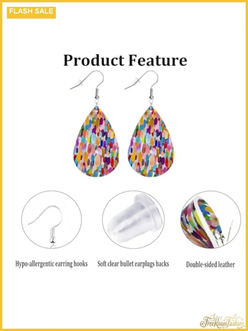 Hand Cut Leather Teardrop Drop Dangle Earrings Hypoallergenic Nickel Free Hook